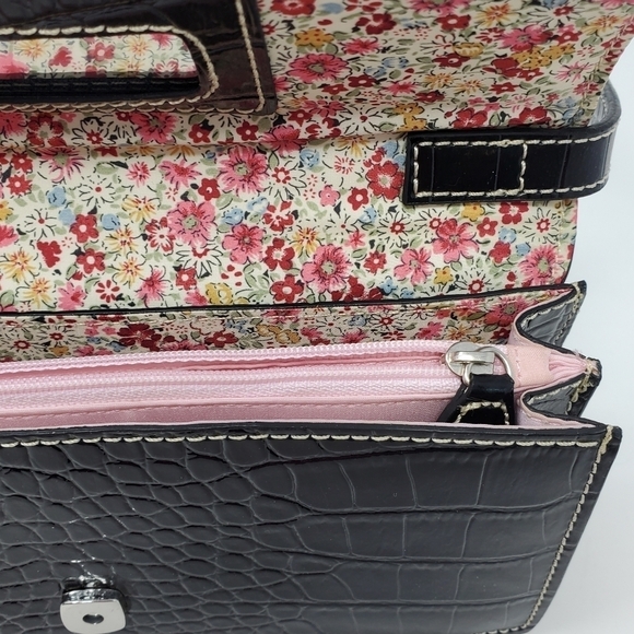 VINTAGE LIZ CLAIBORNE MINI PURSE SHOULDER BAG FAUX CROC LEATHER PINK INTERIOR - Picture 10 of 16